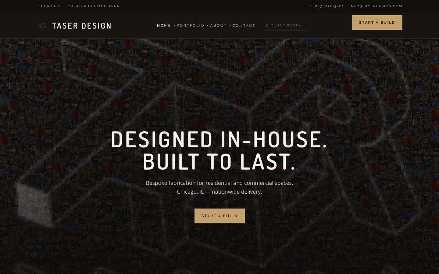 TaserDesigns homepage, a custom fabrication website built by Blueframe